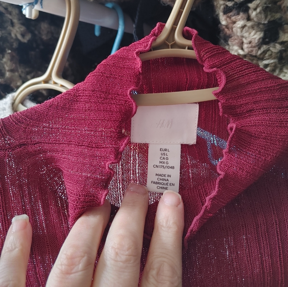 Red Ribbed Long Sleeve Top - Picture 4 of 7